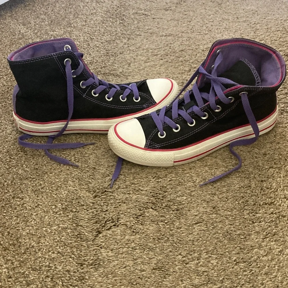 Black and Purple High-Top Converse - Picture 2 of 7
